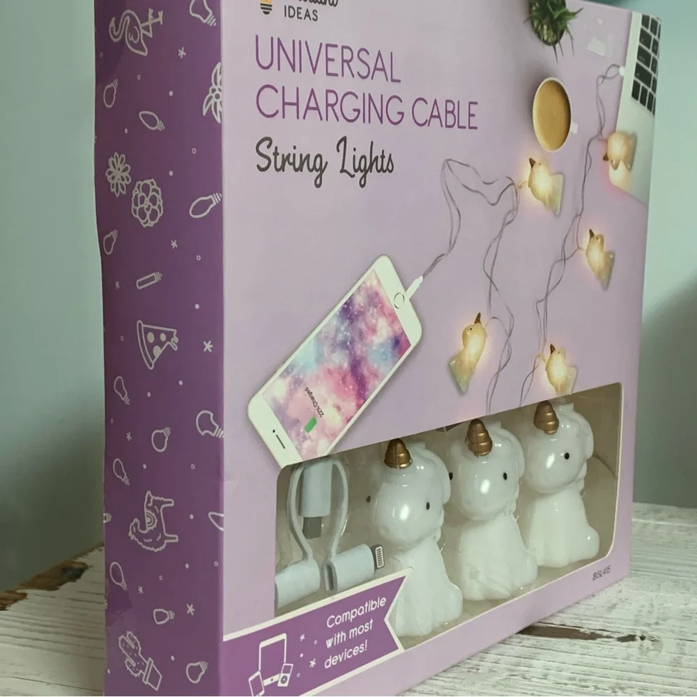 UNIVERSAL CHARGING CABLE Unicorn STRING LIGHTS! 2-in-1 Cute Light-Up Home Decor